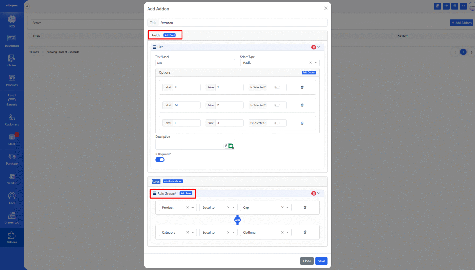 Product Addons Management