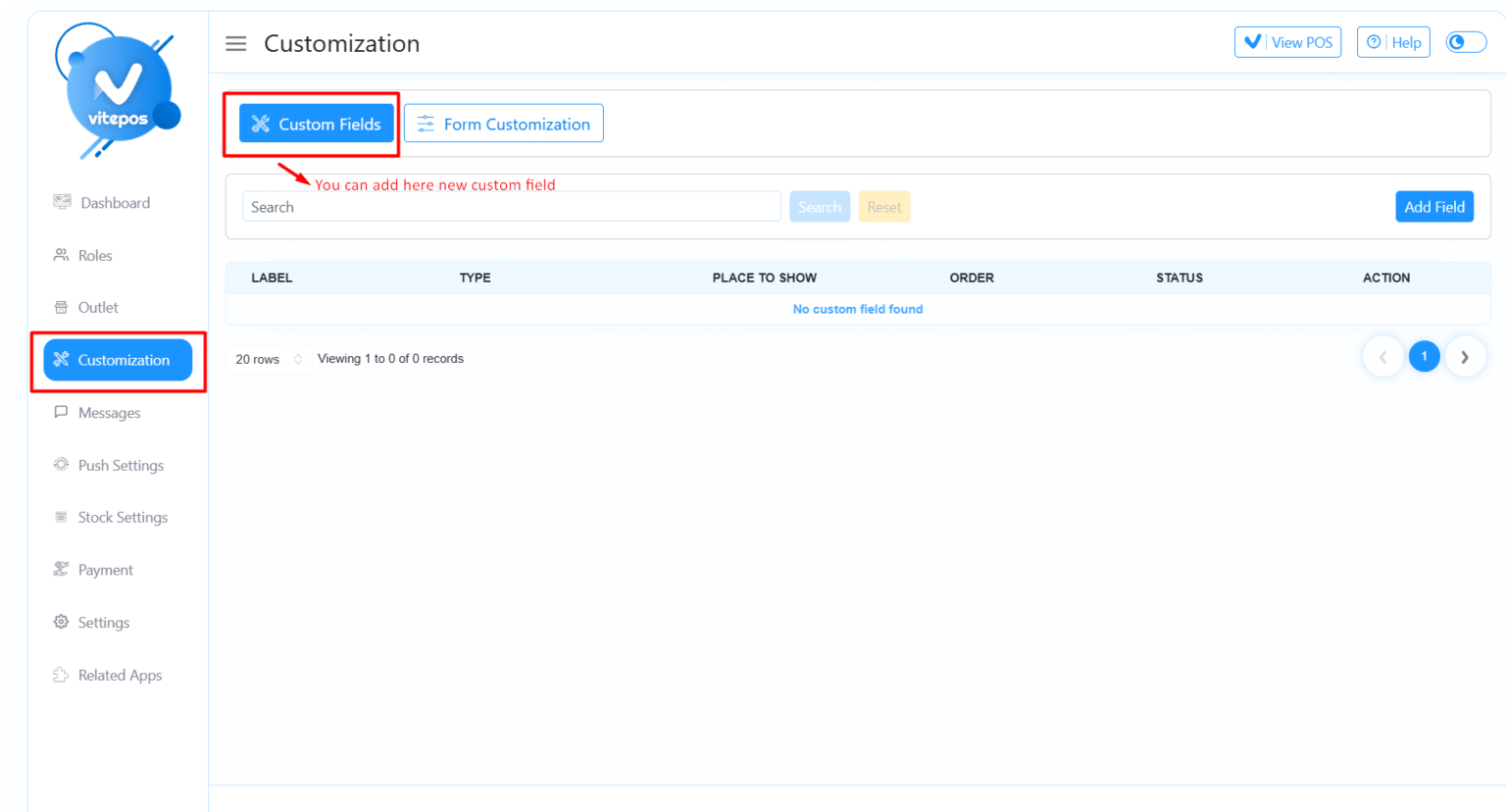 Customer form customization - Vitepos