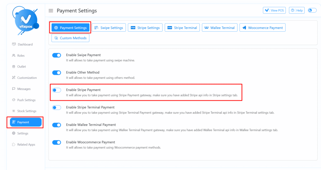 Vitepos Stripe Payment Method - Vitepos